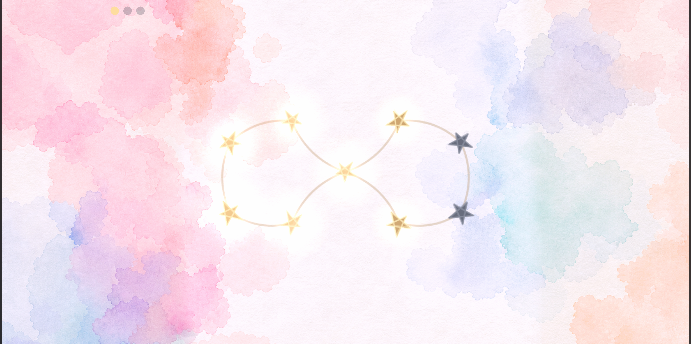 A delicate path of golden stars across a pale watercolor sky