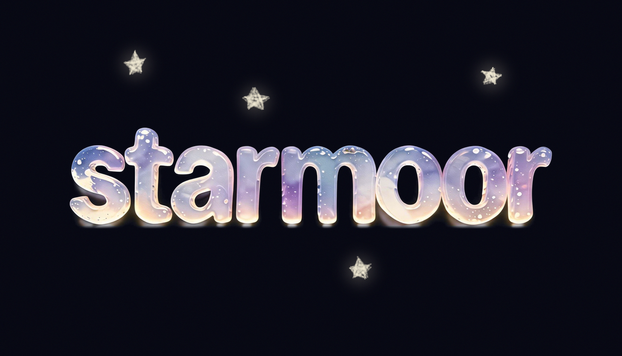 The luminous Starmoor title floating among hand-drawn stars